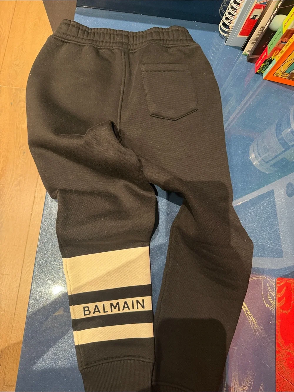 Balmain Authentic Black Sweatpants with Cream Stripe and Logo never worn.